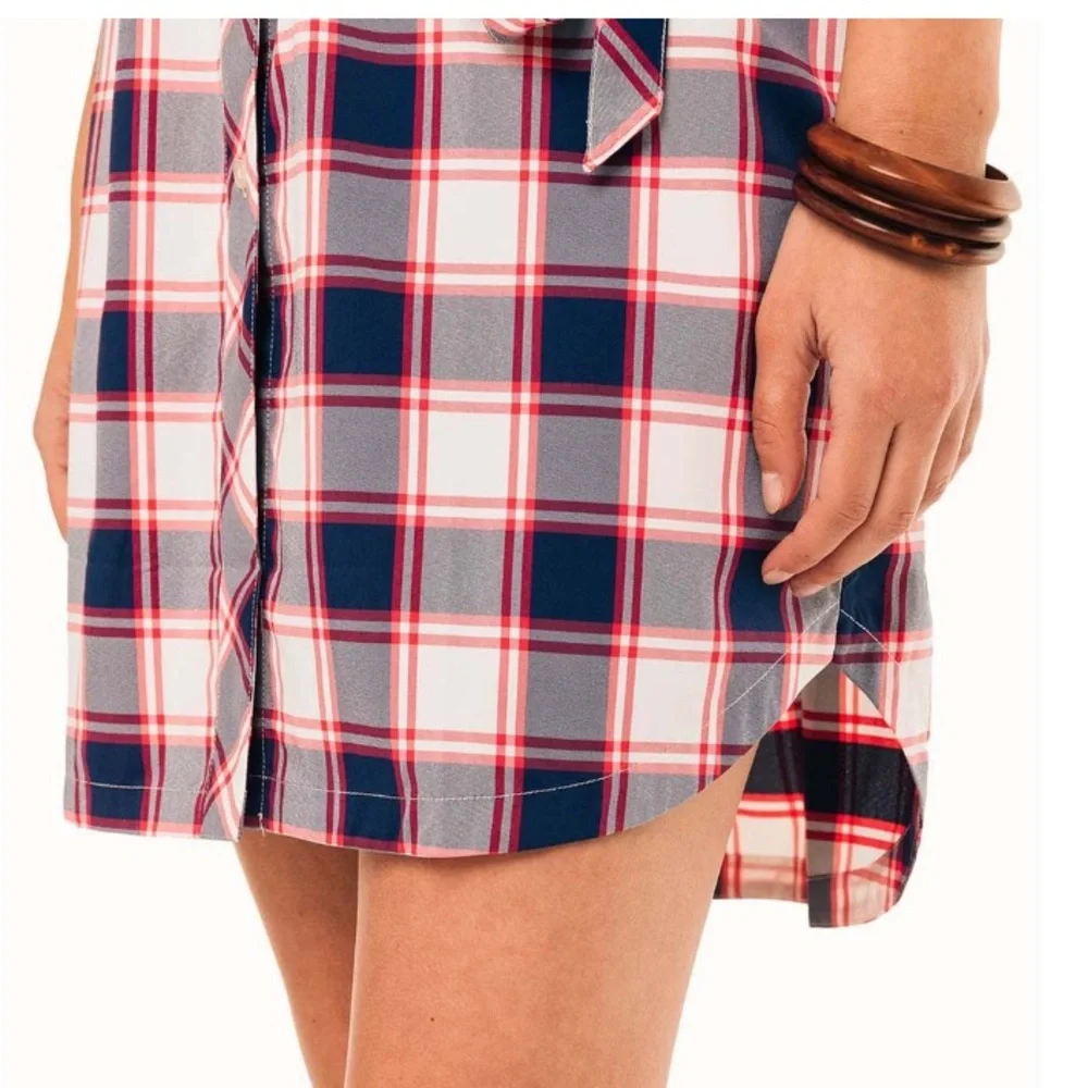 White & Navy Plaid Franca Shirt Dress - Picture 5 of 5
